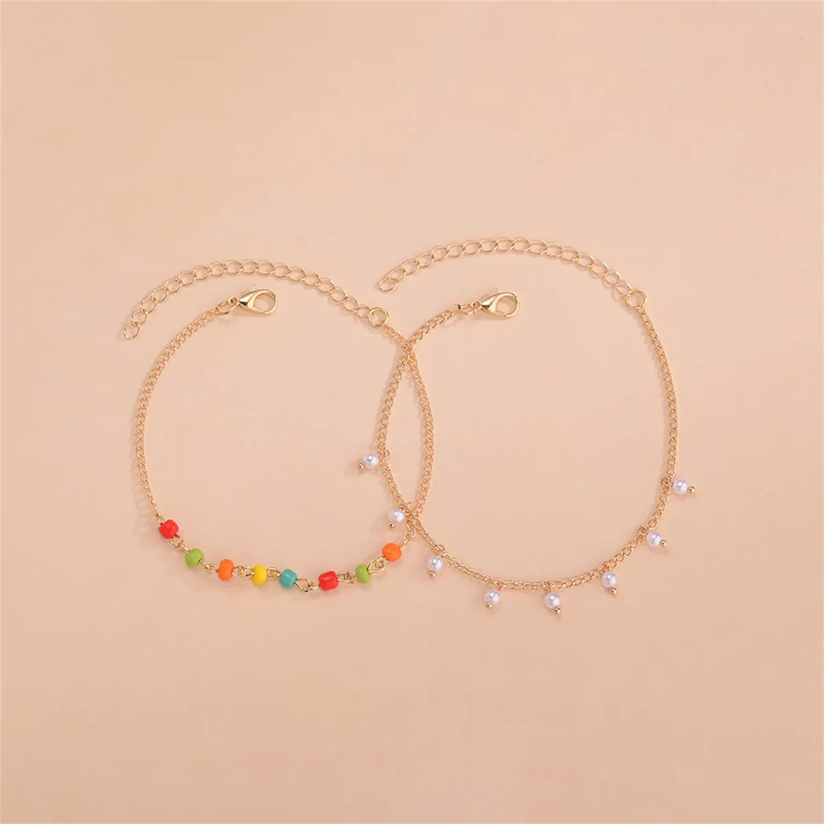 Multicolor Howlite & Pearl 18K Gold-Plated Anklet Set