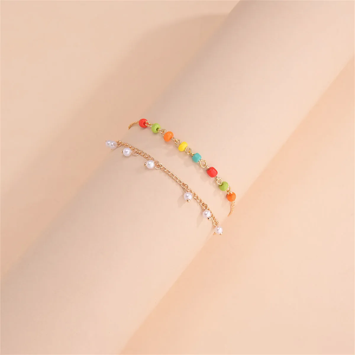 Multicolor Howlite & Pearl 18K Gold-Plated Anklet Set