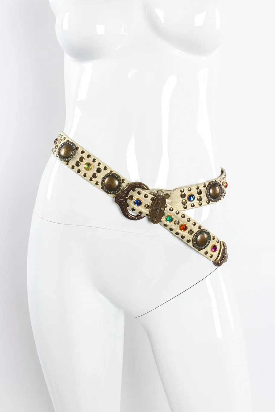 Multistone Champagne Leather Belt