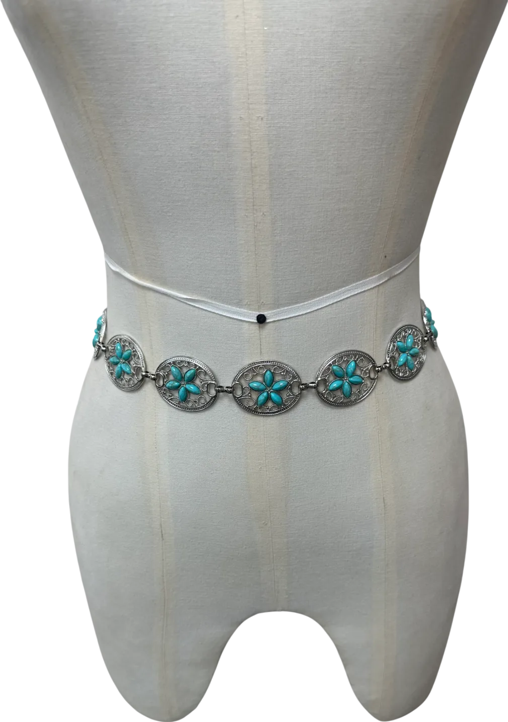My Accessories London Flower Stone Chain Belt In Silver And Blue One Size