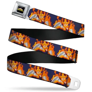 MY HERO ACADEMIA Title Logo Full Color Black Seatbelt Belt - My Hero Academia Flame Hero Endeavor Pose Blue Webbing