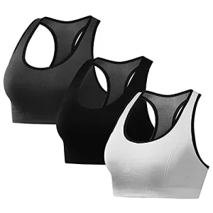 NanaDay Racerback Sports Bras for Women High Impact Workout Gym Yoga Activewear Bra 3-Pack (Black Grey White, 2XL)