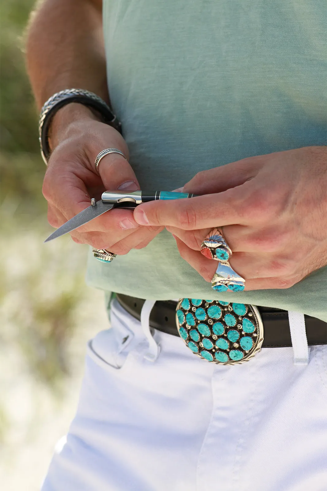 Navajo Kingman Turquoise and Sterling Silver Belt Buckle