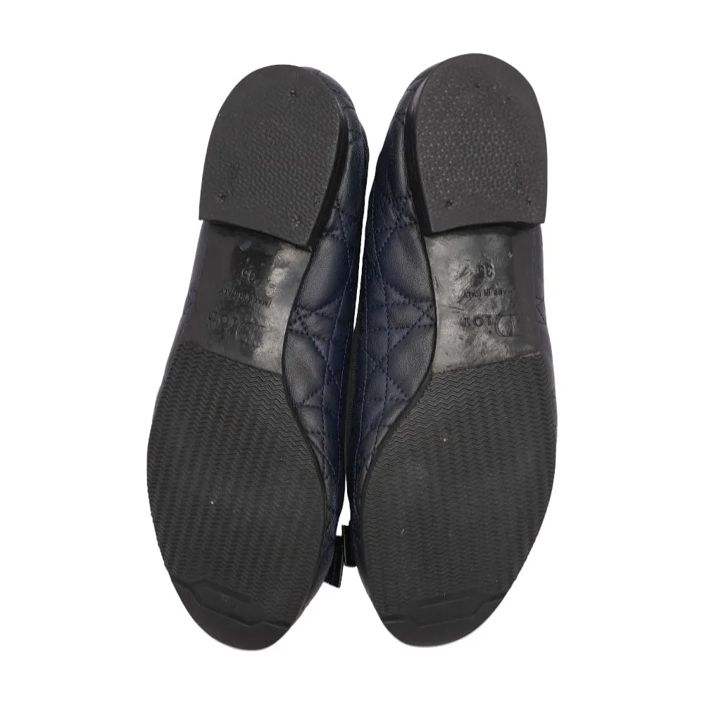 Navy Quilted Cannage Leather Bow Ballet Flats