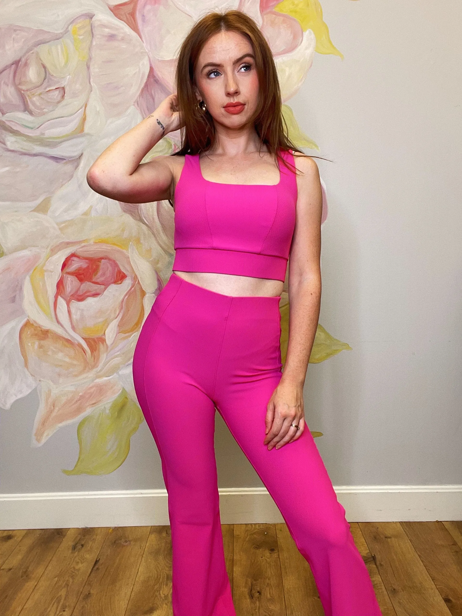 Neon Pink Pintuck Leggings