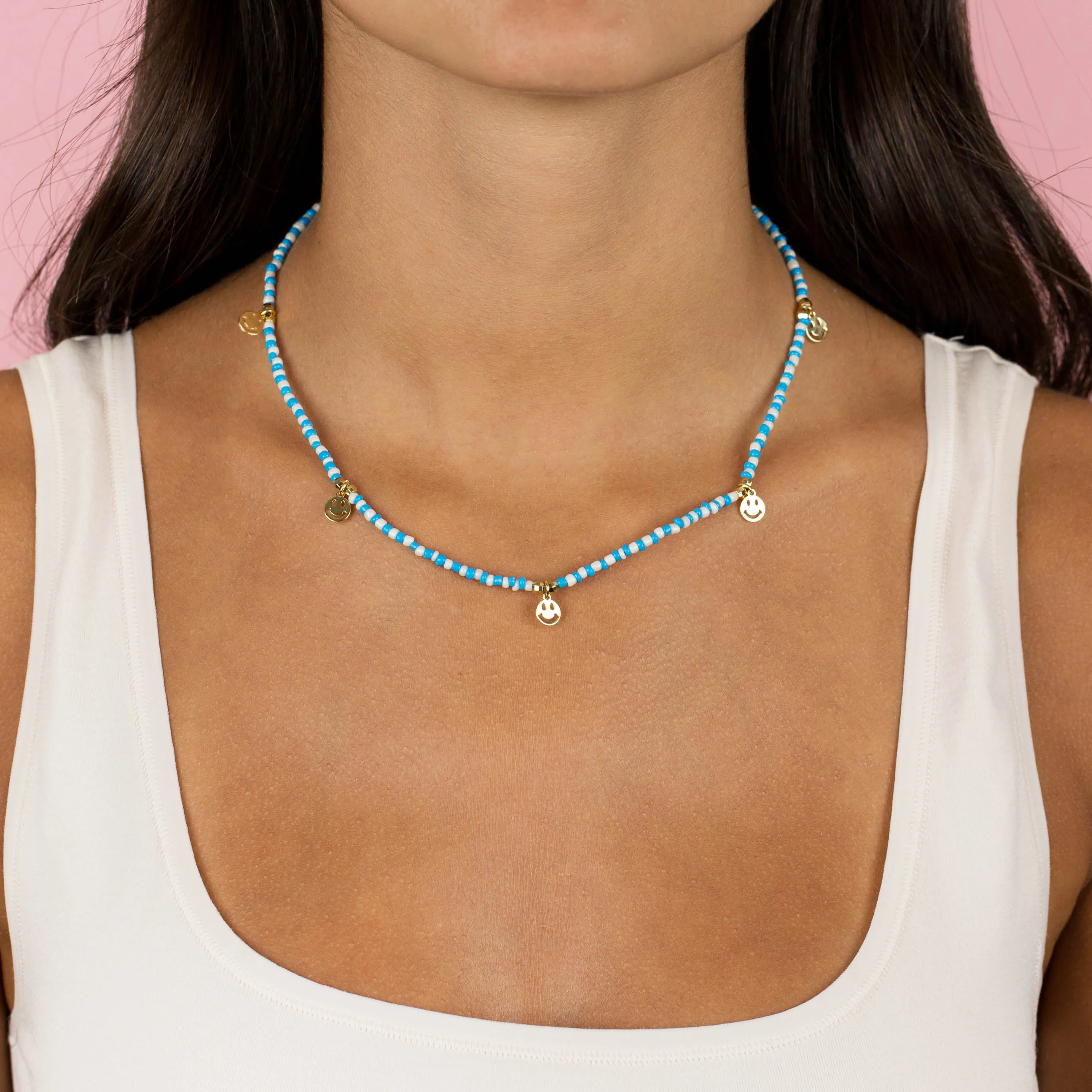 Neon Smiley Face Beaded Necklace
