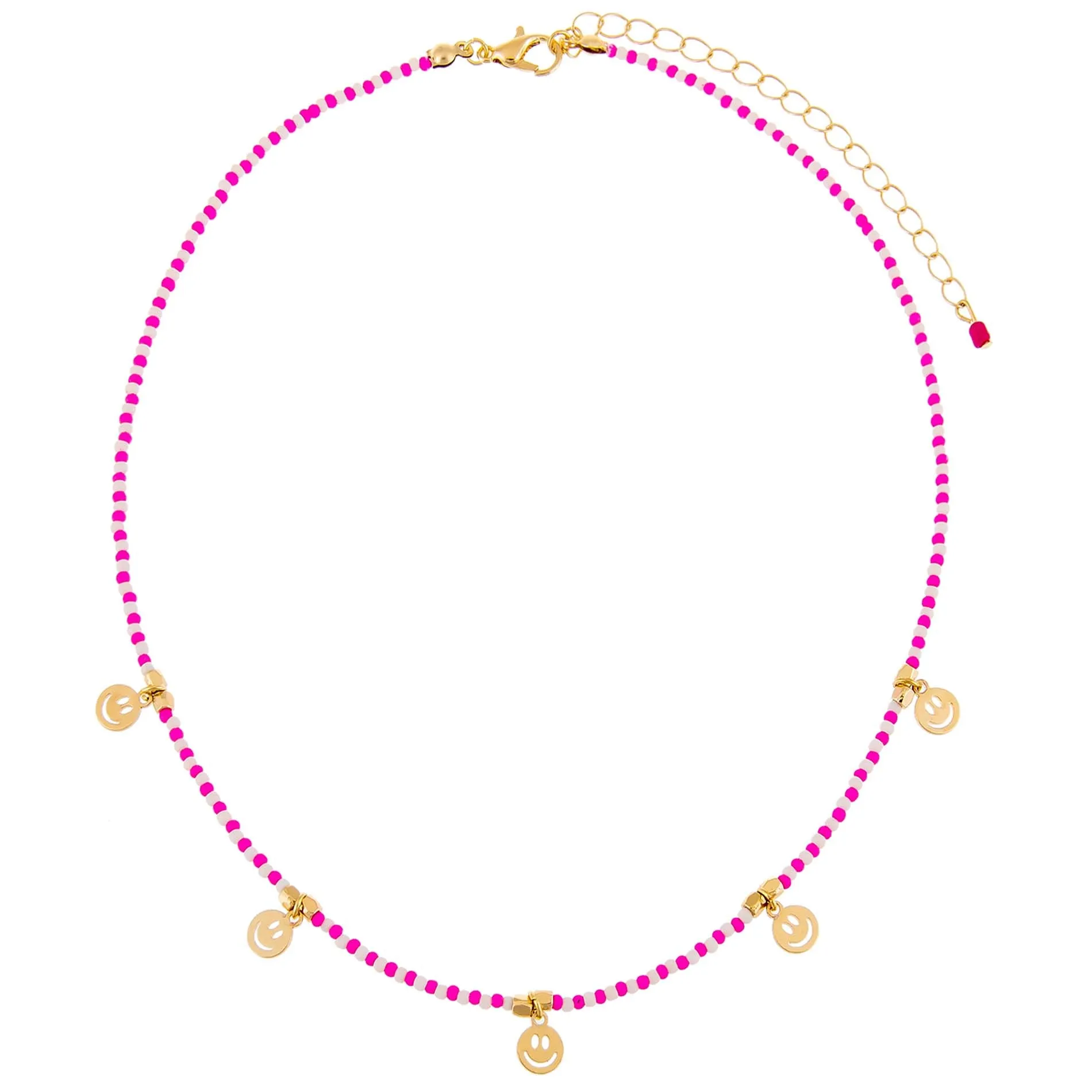 Neon Smiley Face Beaded Necklace