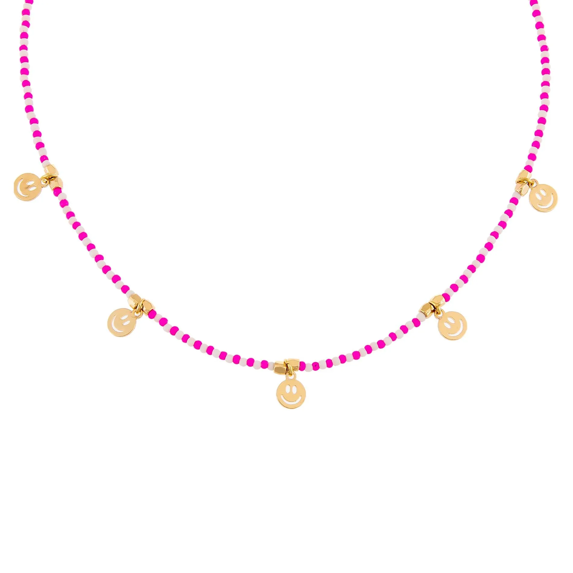 Neon Smiley Face Beaded Necklace