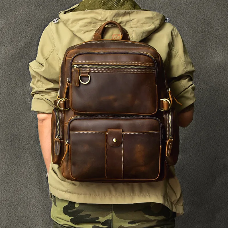 New Arrival Vintage Backpack Crazy Horse Leather Men Travel Backpack Casual Backpack ESS3983