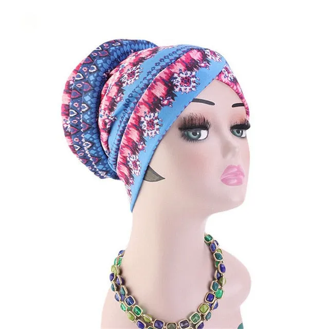 New Bohemian Printed Turban Cap Sponge Muslim