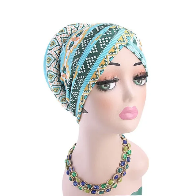 New Bohemian Printed Turban Cap Sponge Muslim
