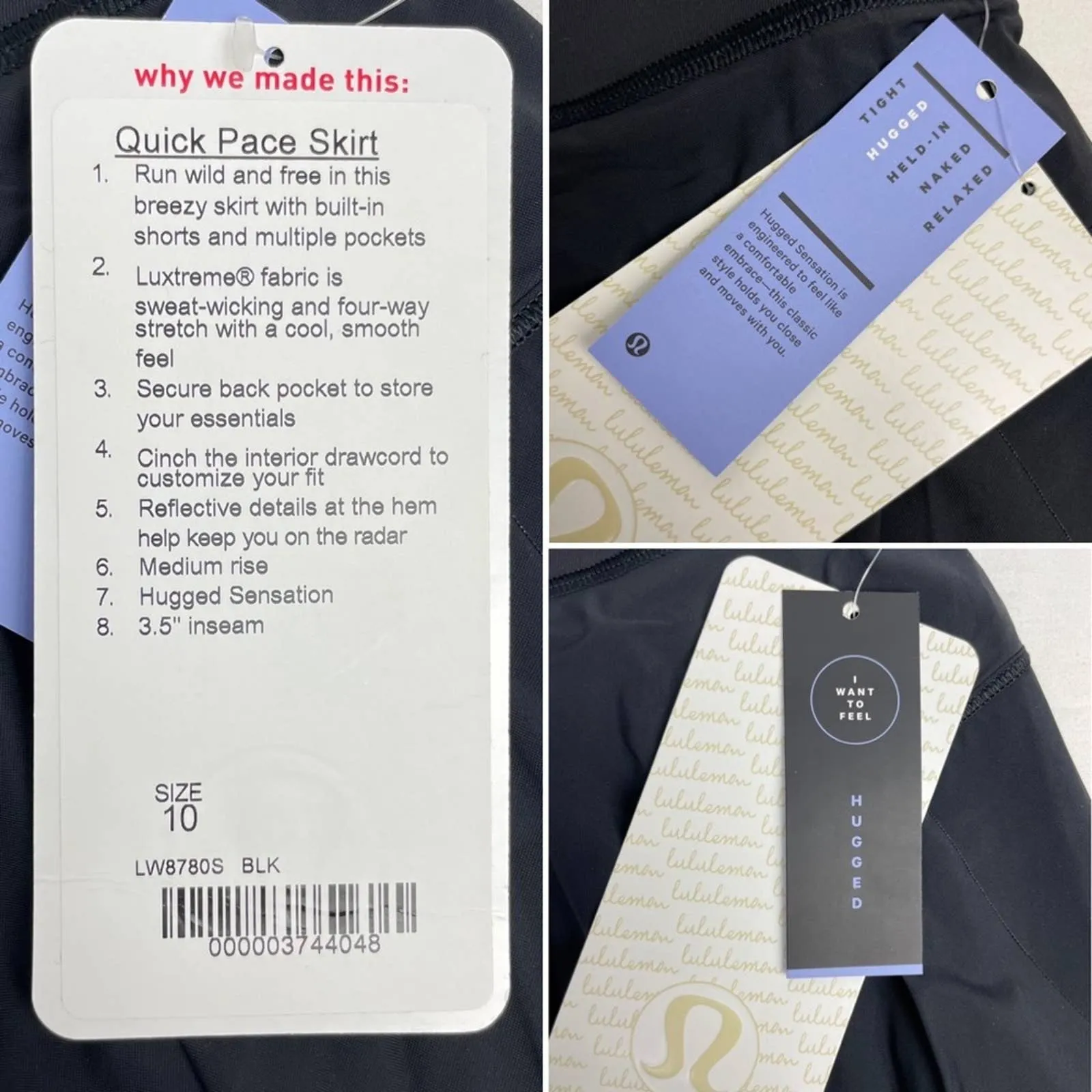 NEW Lululemon Quick Pace Black Lightweight Running Athletic Active Skirt Skort Size 10