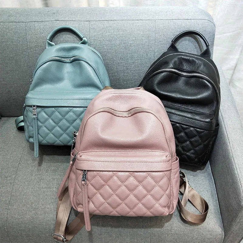 New Taro Blue Color Fashion Women Backpack Genuine Cow Leather
