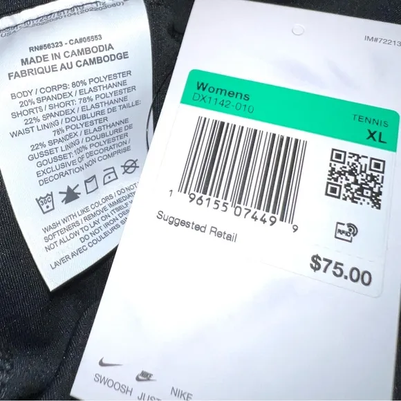 Nike Dri-FIT sz XL black &amp; White logo check print Club Performance Tennis skort