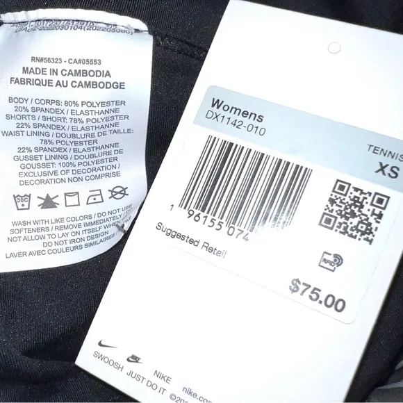 Nike Dri-FIT sz XS black &amp; White logo check print Club Performance Tennis skort