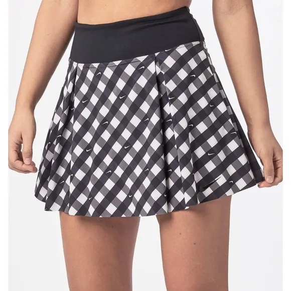 Nike Dri-FIT sz XS black &amp; White logo check print Club Performance Tennis skort
