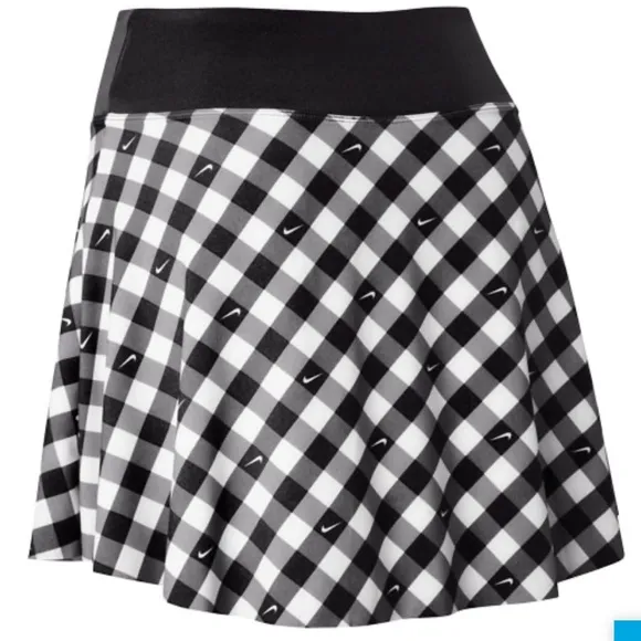 Nike Dri-FIT sz XS black &amp; White logo check print Club Performance Tennis skort