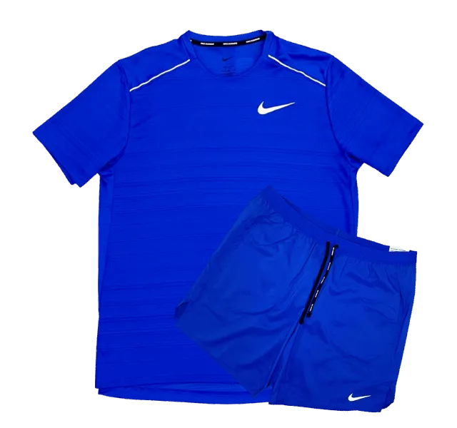 Nike Miler T-Shirt - Windbreaker - Flex Stride Shorts Outfit - Royal Blue/Black