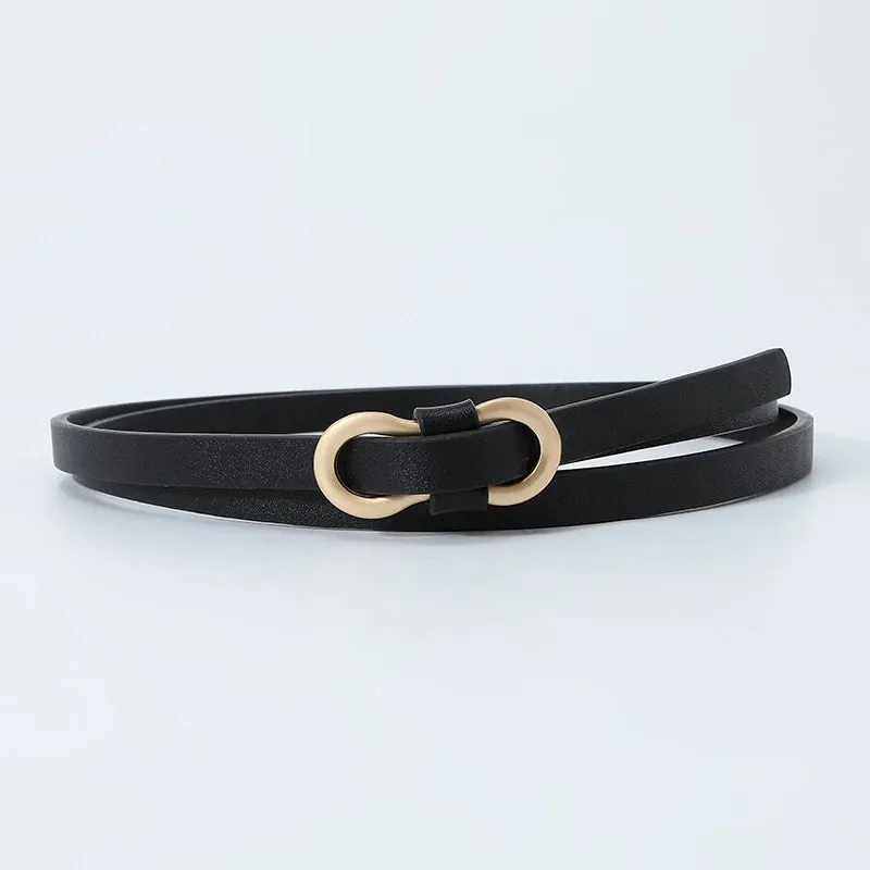 No Hole PU Thin Waist Belt 8-Shaped Buckle Belt Faux Leather Skinny Belt Shirt Dress Small Waistband Solid Color Classic Retro