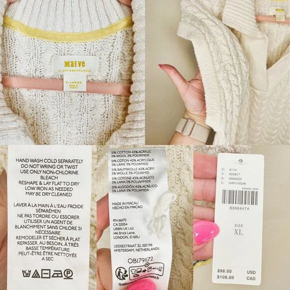 NWT Anthropologie Maeve Collared Cable Knit Sleeveless Chunky Sweater Vest XL