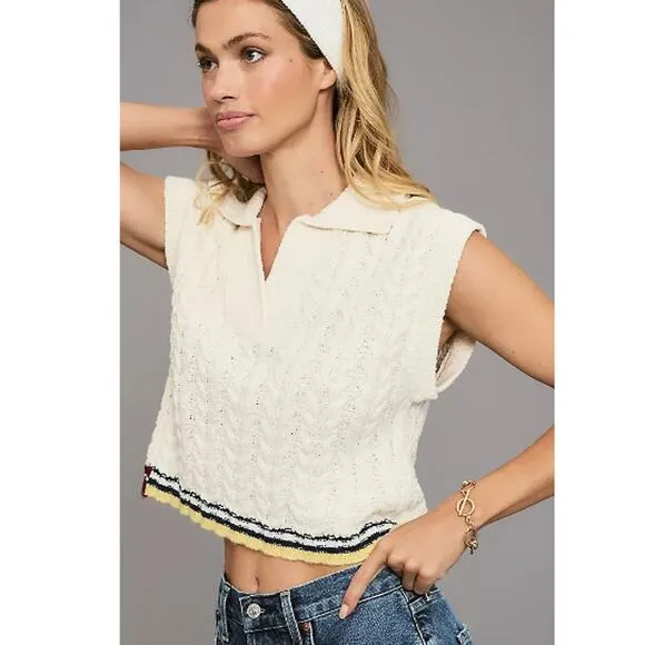 NWT Anthropologie Maeve Collared Cable Knit Sleeveless Chunky Sweater Vest XL