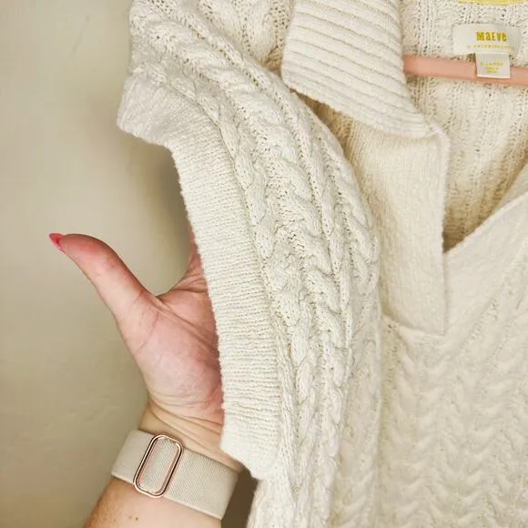 NWT Anthropologie Maeve Collared Cable Knit Sleeveless Chunky Sweater Vest XL