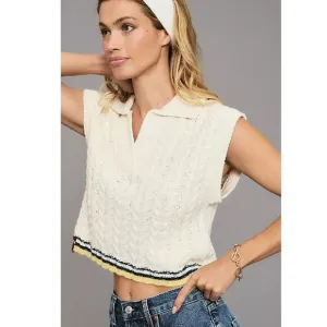 NWT Anthropologie Maeve Collared Cable Knit Sleeveless Chunky Sweater Vest XL