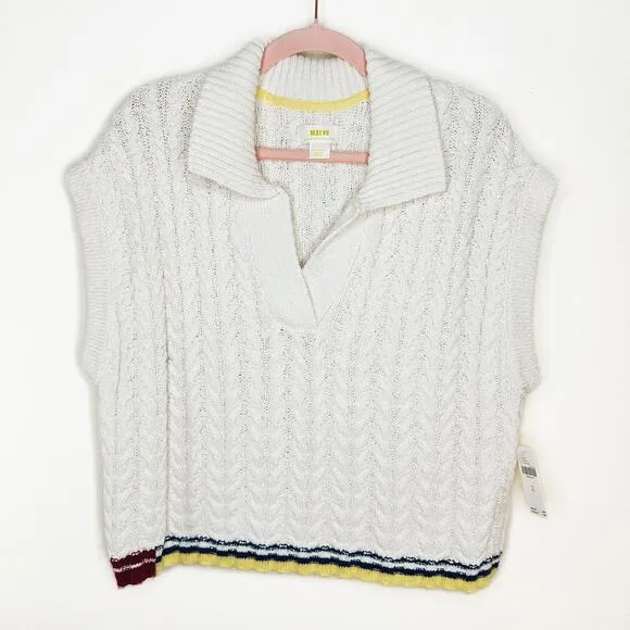 NWT Anthropologie Maeve Collared Cable Knit Sleeveless Chunky Sweater Vest XL