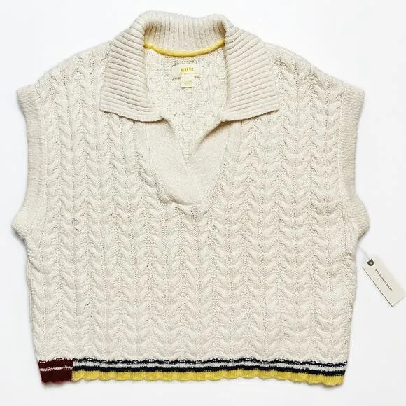 NWT Anthropologie Maeve Collared Cable Knit Sleeveless Chunky Sweater Vest XL