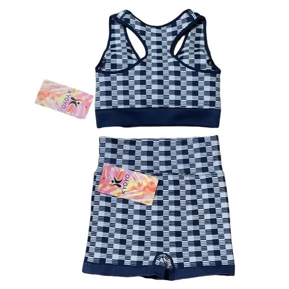 NWT KYOYO Blue Checkered Activewear Set LARGE