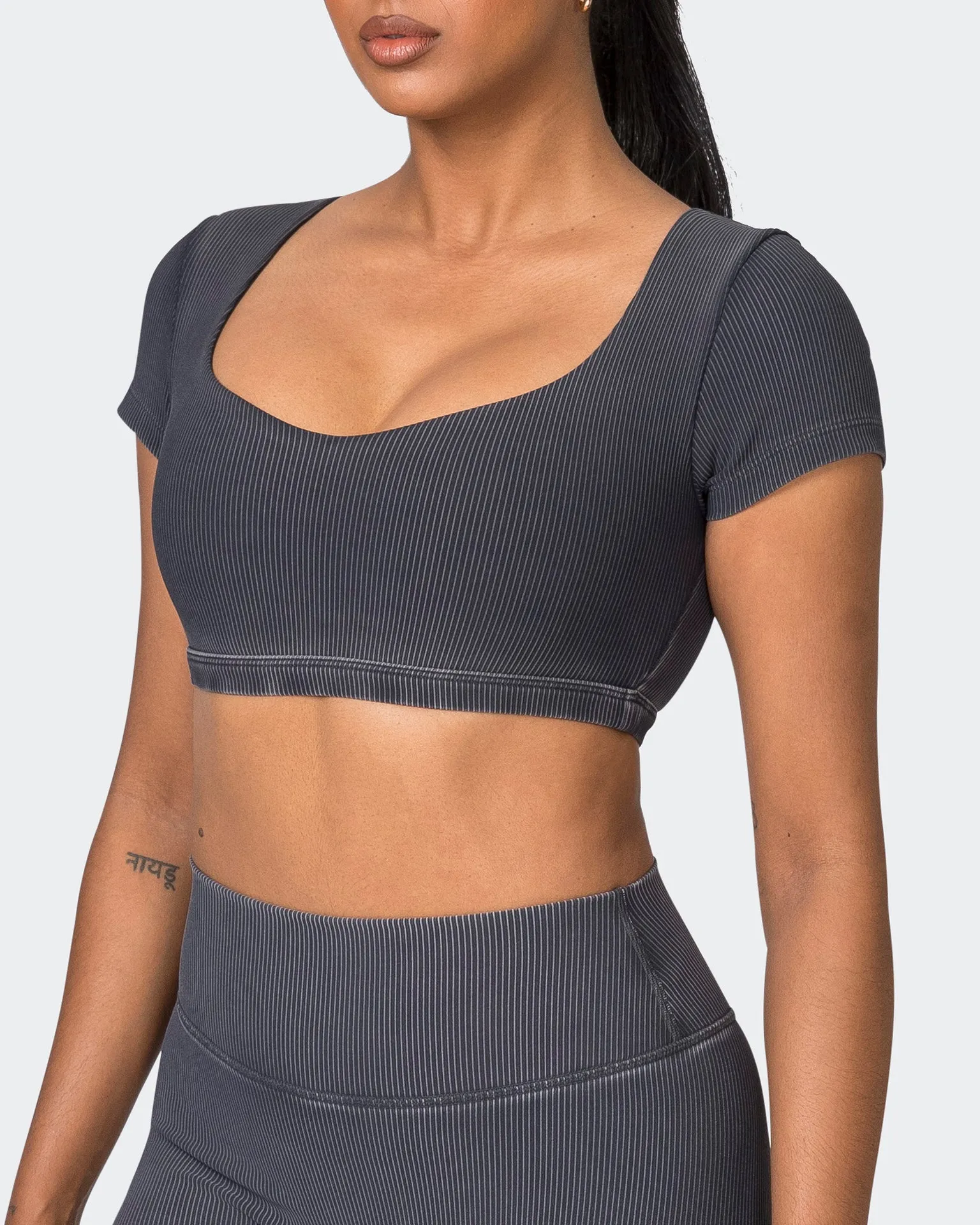 On Point Vintage Rib Bra - Washed Black