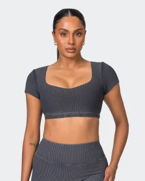 On Point Vintage Rib Bra - Washed Black