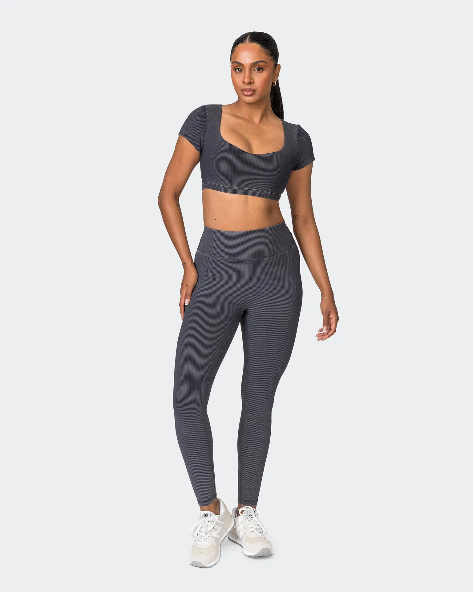 On Point Vintage Rib Bra - Washed Black