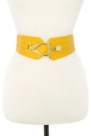 Oval link metal faux leather stretch belt