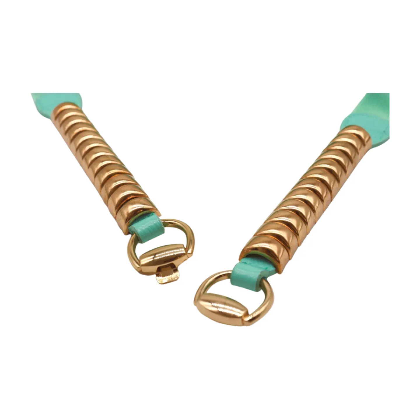Pastel Teal Blue Elastic Belt Gold Metal Buckle Fit Size S M