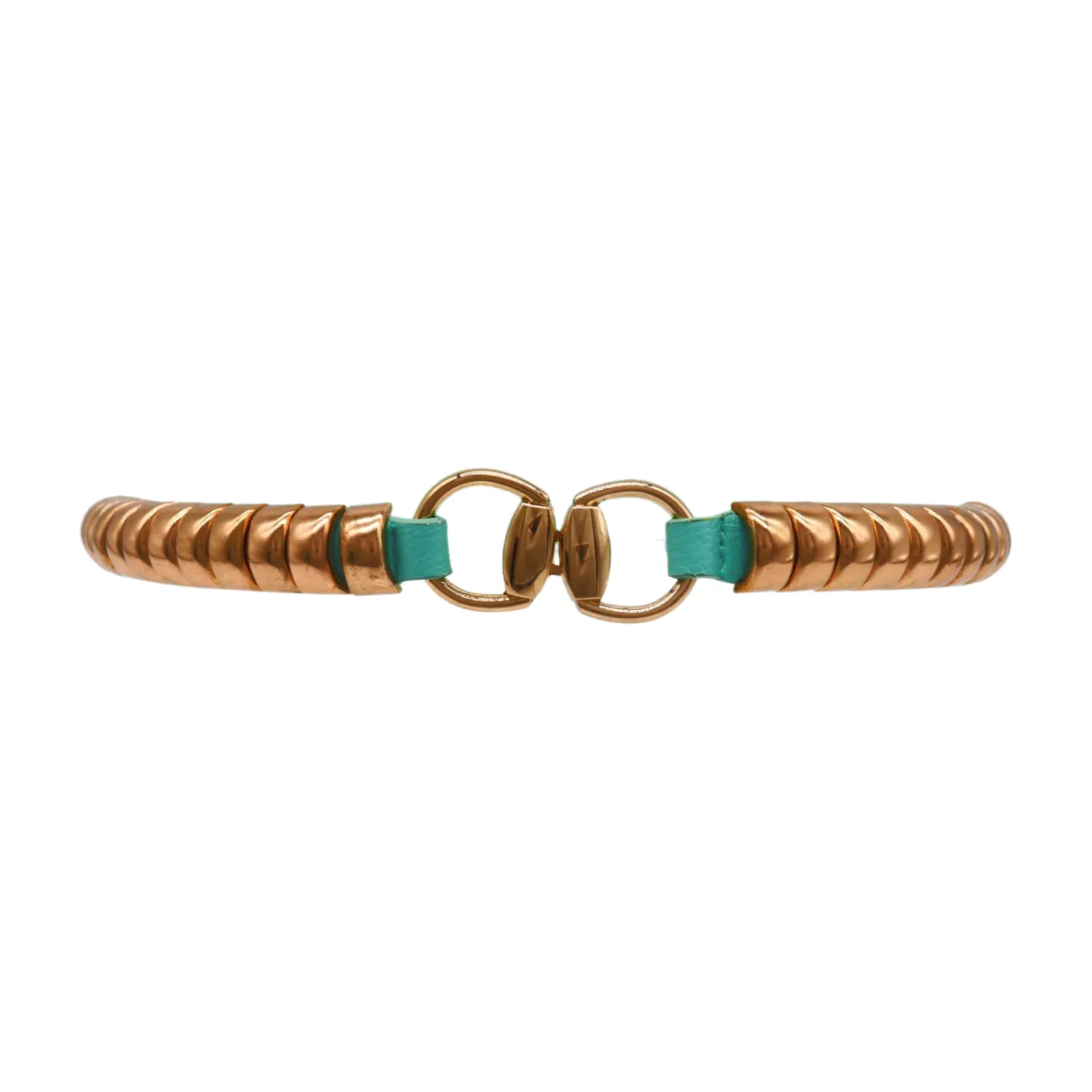 Pastel Teal Blue Elastic Belt Gold Metal Buckle Fit Size S M