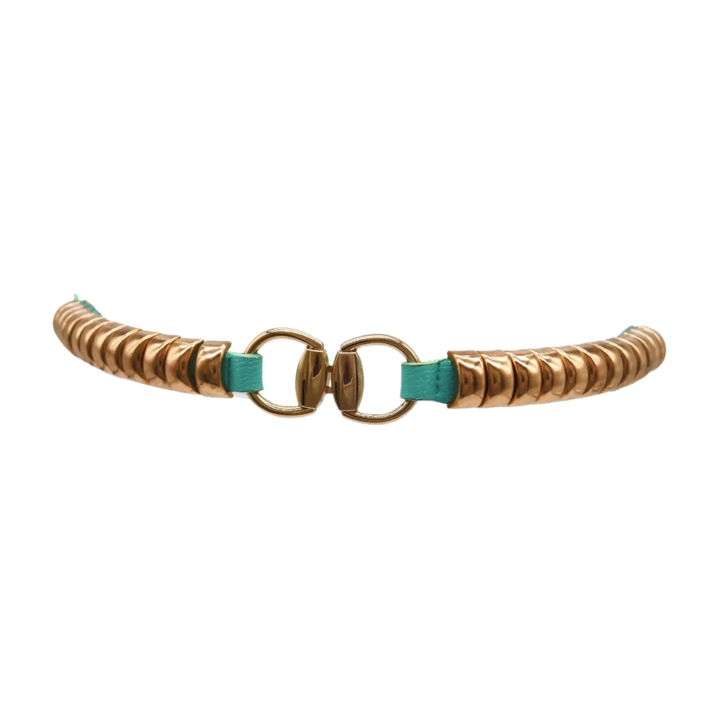 Pastel Teal Blue Elastic Belt Gold Metal Buckle Fit Size S M
