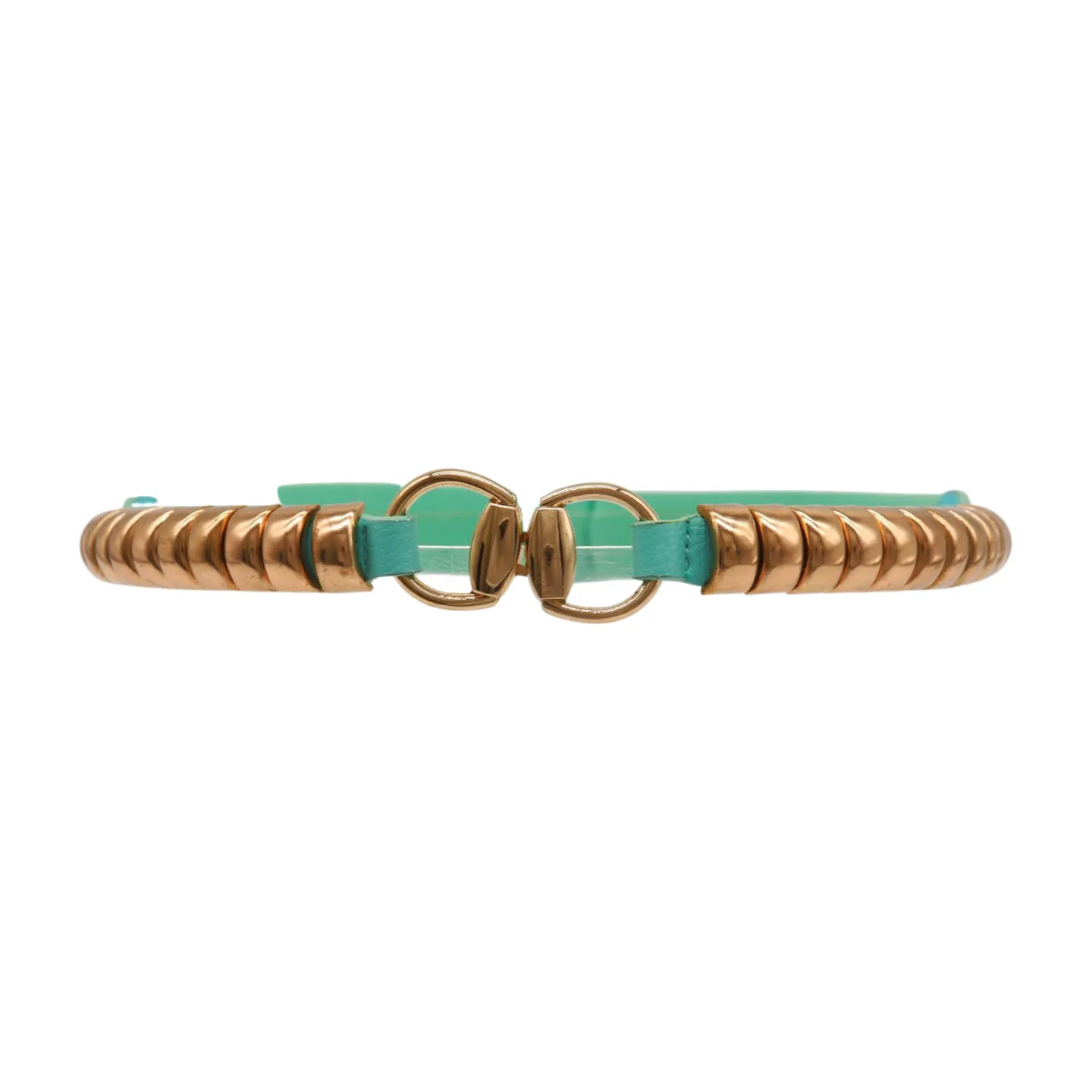 Pastel Teal Blue Elastic Belt Gold Metal Buckle Fit Size S M