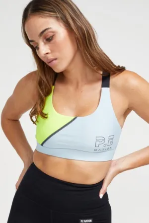P.E NATION Twist Serve Sports Bra Blue and Yellow