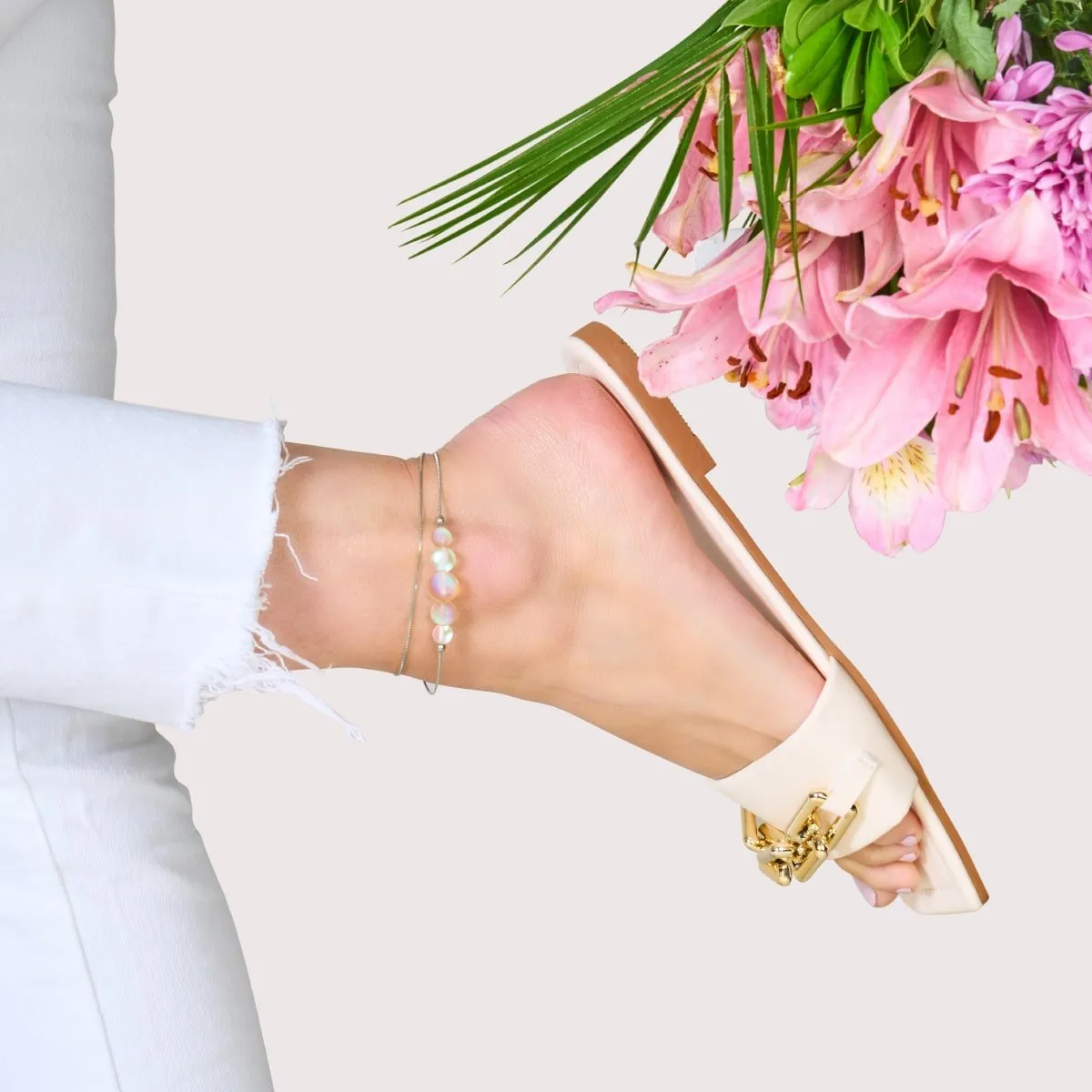 Peach | .925 Sterling Silver | Mermaid Glass Infinity Clasp Anklet