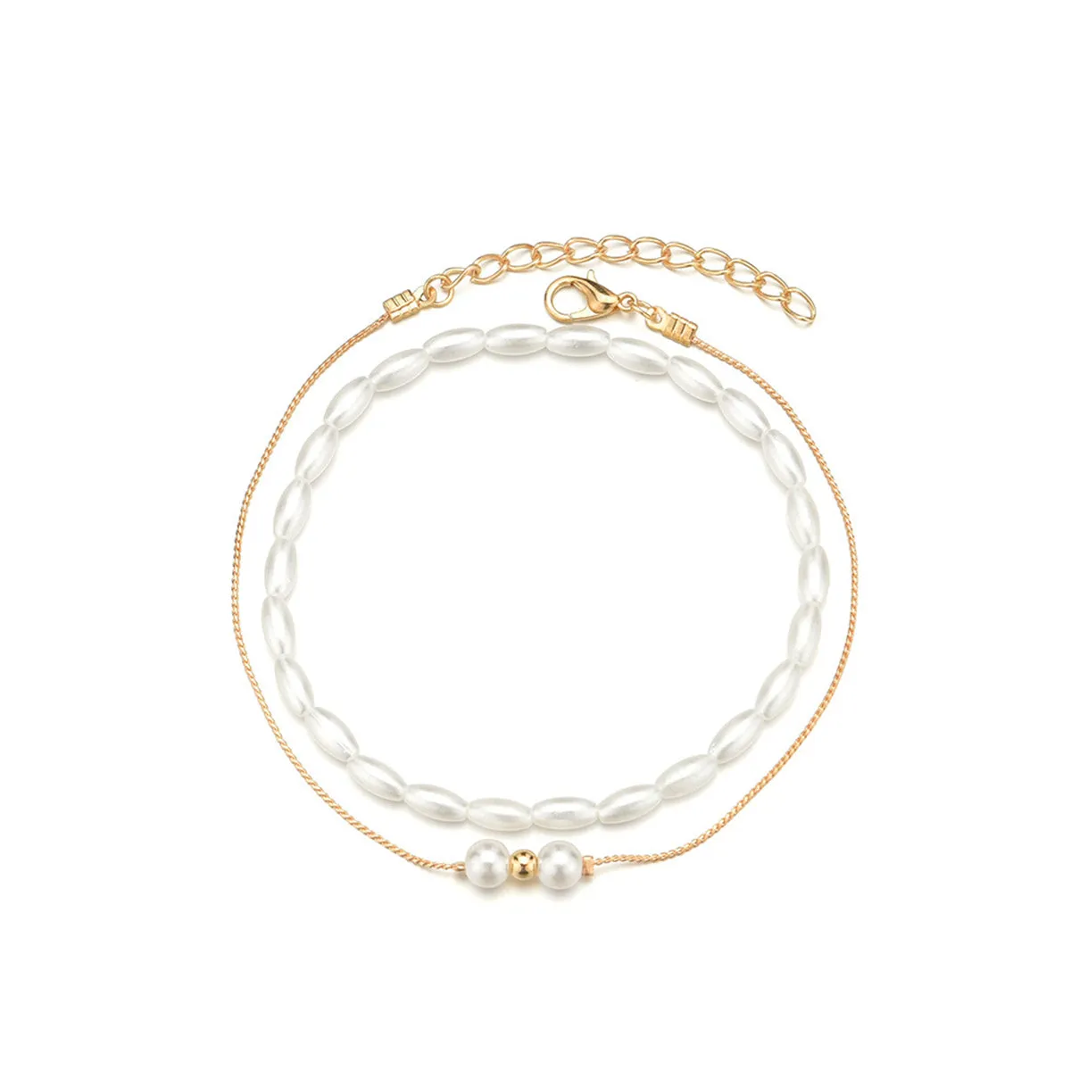 Pearl & 18K Gold-Plated Beaded Anklet Set