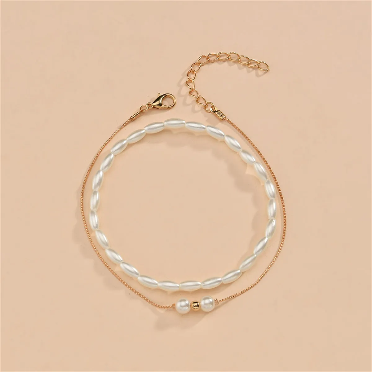 Pearl & 18K Gold-Plated Beaded Anklet Set