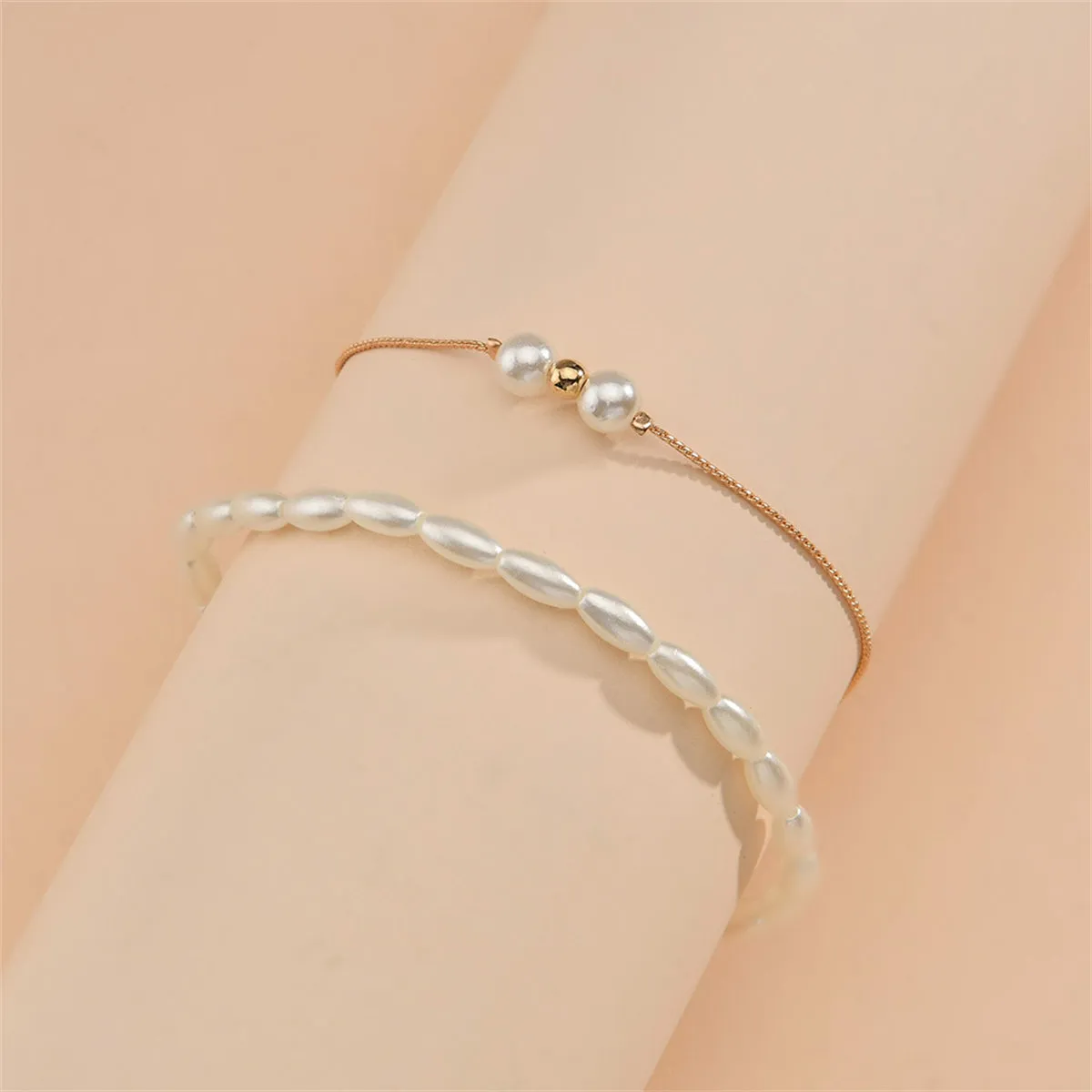 Pearl & 18K Gold-Plated Beaded Anklet Set