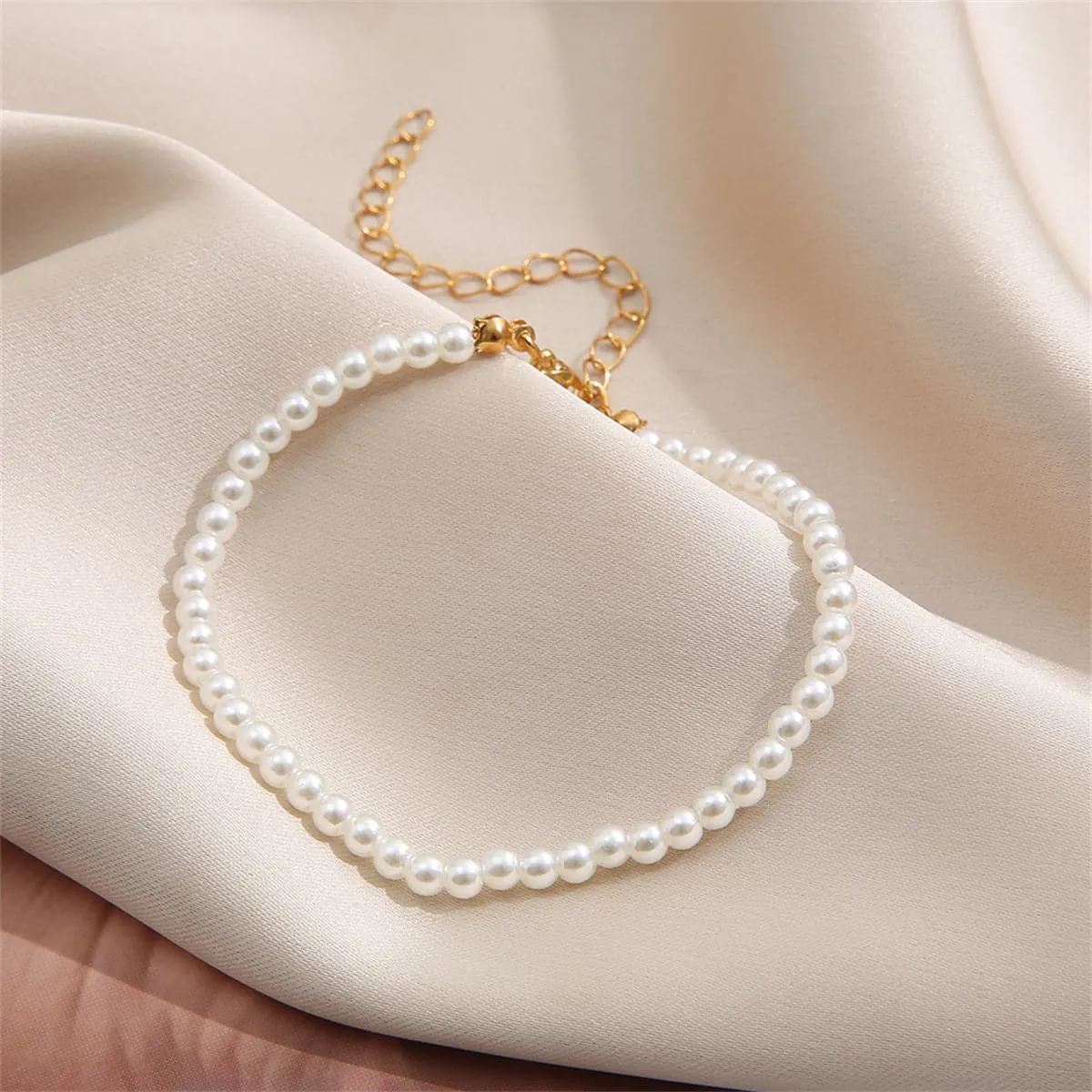 Pearl & 18K Gold-Plated Beaded Anklet