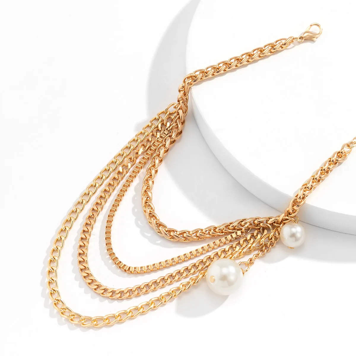 Pearl & 18K Gold-Plated Layered Anklet