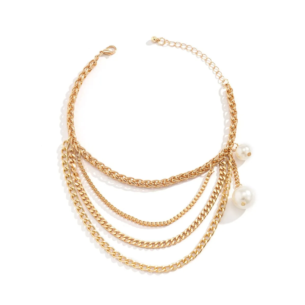 Pearl & 18K Gold-Plated Layered Anklet