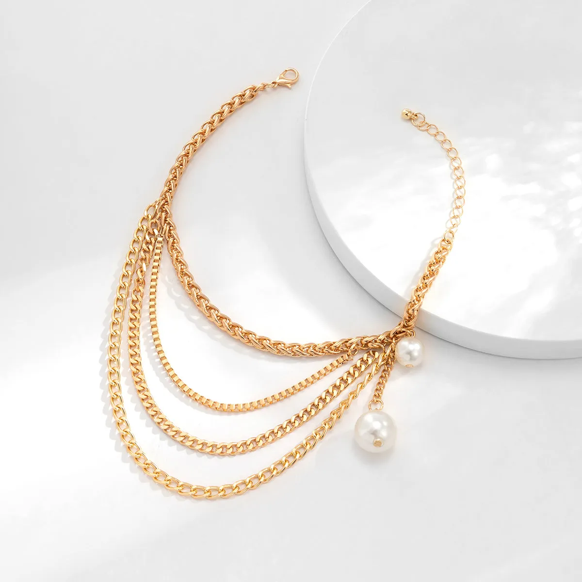 Pearl & 18K Gold-Plated Layered Anklet