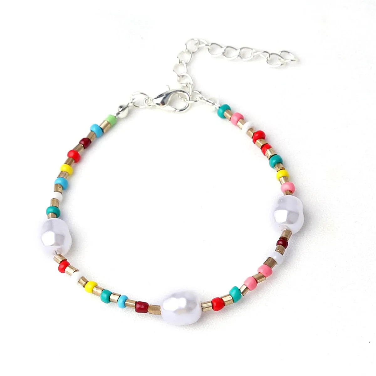 Pearl & Multi-Colored Howlite Beaded Anklet