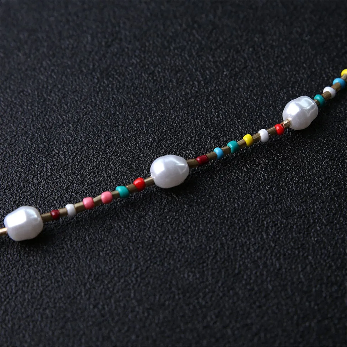 Pearl & Multi-Colored Howlite Beaded Anklet