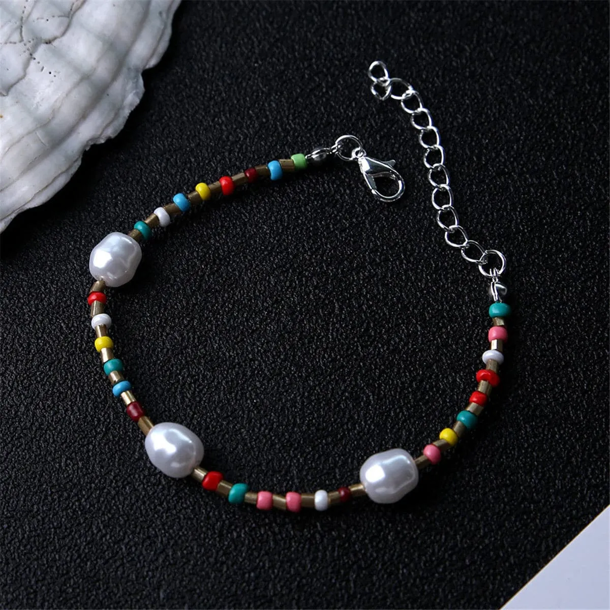Pearl & Multi-Colored Howlite Beaded Anklet